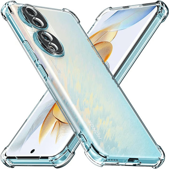 Husă Honor 90 5G TPU Protect Plus transparentă cu Dust Plug, vedere frontală — colțuri ranforsate