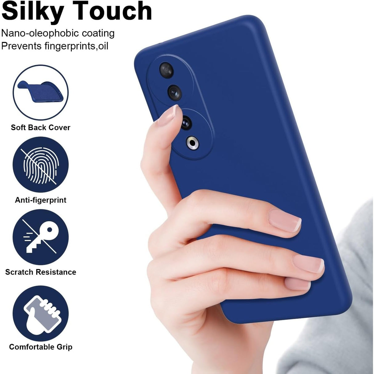 Husa de Protectie, Vivimall, pentru Honor 90, Liquid Silicone, cu Microfibra pe Interior, Protectie Antisoc, Compatibil Incarcare Wireless, Albastru - vivimall.ro