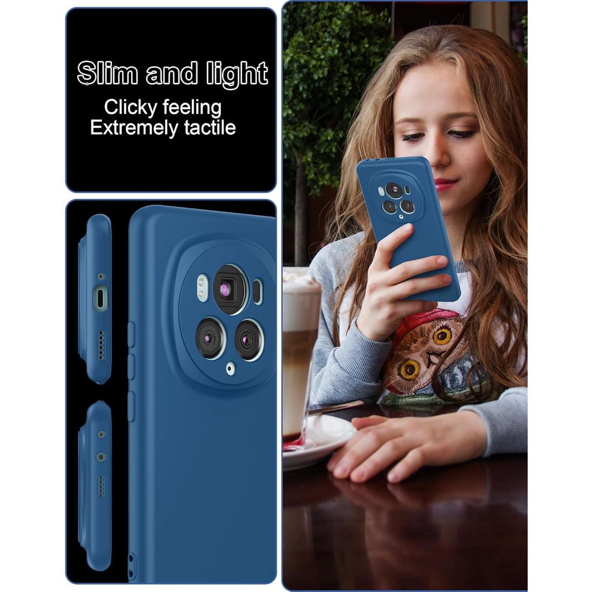 Husa de Protectie, Vivimall, pentru Honor Magic 5 Pro, Liquid Silicone, cu Microfibra pe Interior, Protectie Antisoc, Compatibil Incarcare Wireless, Albastru - vivimall.ro