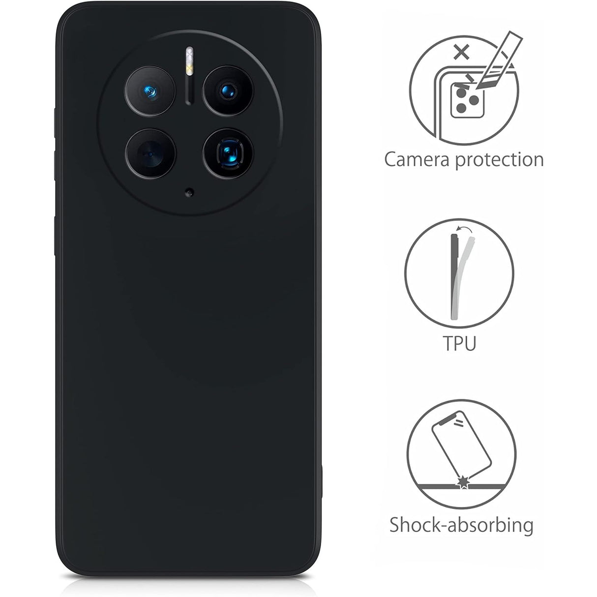 Husă Huawei Mate 50 Pro neagră aplicată pe telefon, vedere laterală stânga
