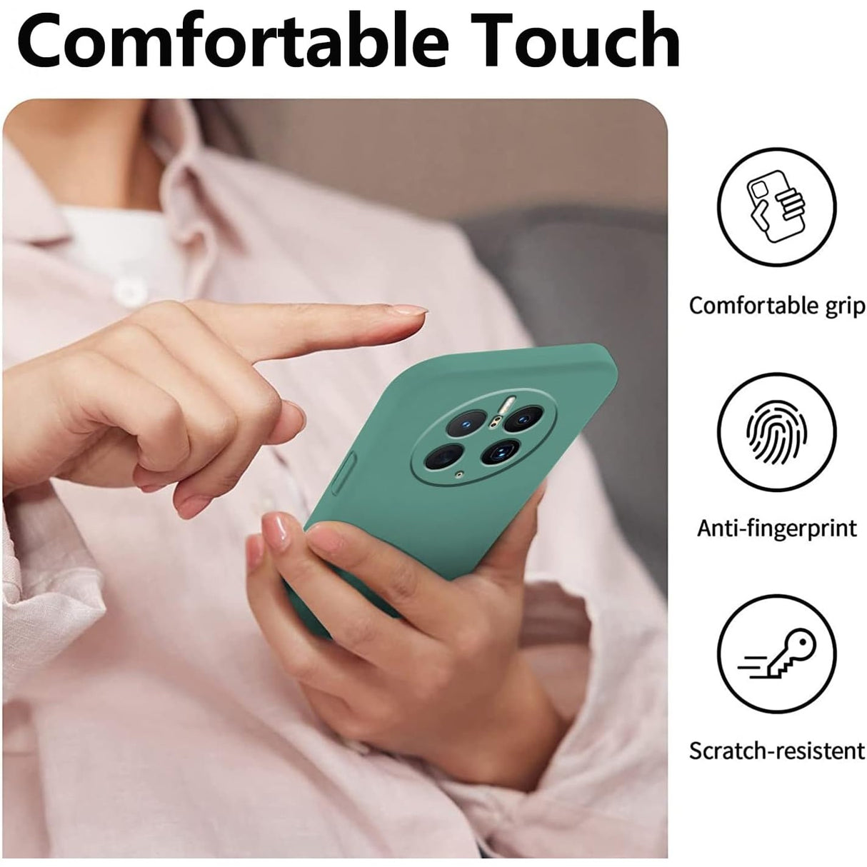 Husă Huawei Mate 50 Pro verde silicon lichid, imagine lifestyle utilizare zilnică