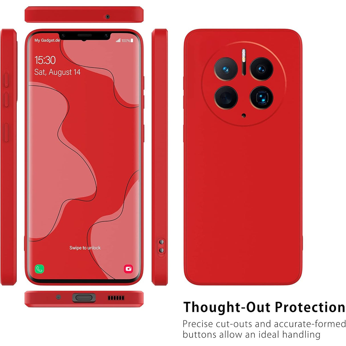 Husă Huawei Mate 50 Pro, detaliu interior căptușeală microfibră moale, culoare roșu