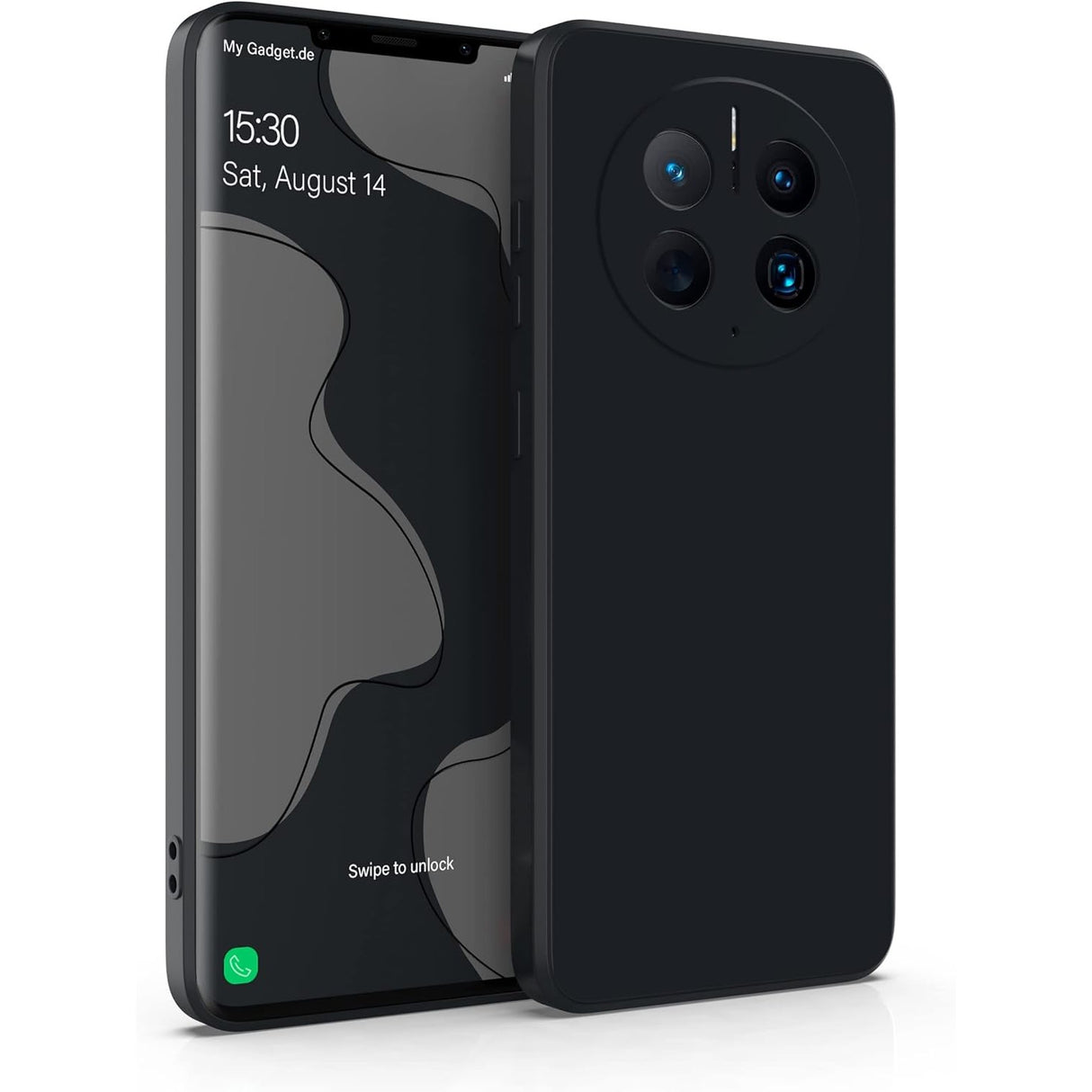 Husă Huawei Mate 50 Pro din silicon lichid negru, vedere frontală, protecție antisoc