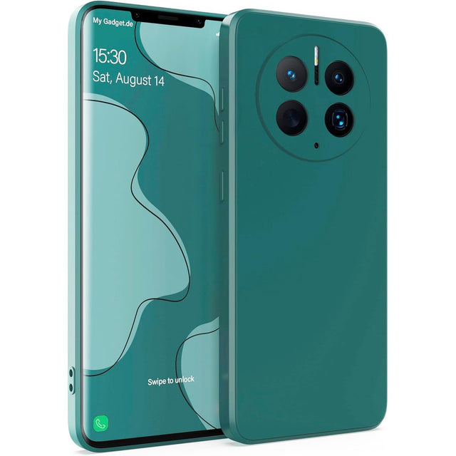 Husă silicon lichid verde pentru Huawei Mate 50 Pro, vedere frontală, finisaj mat antisoc