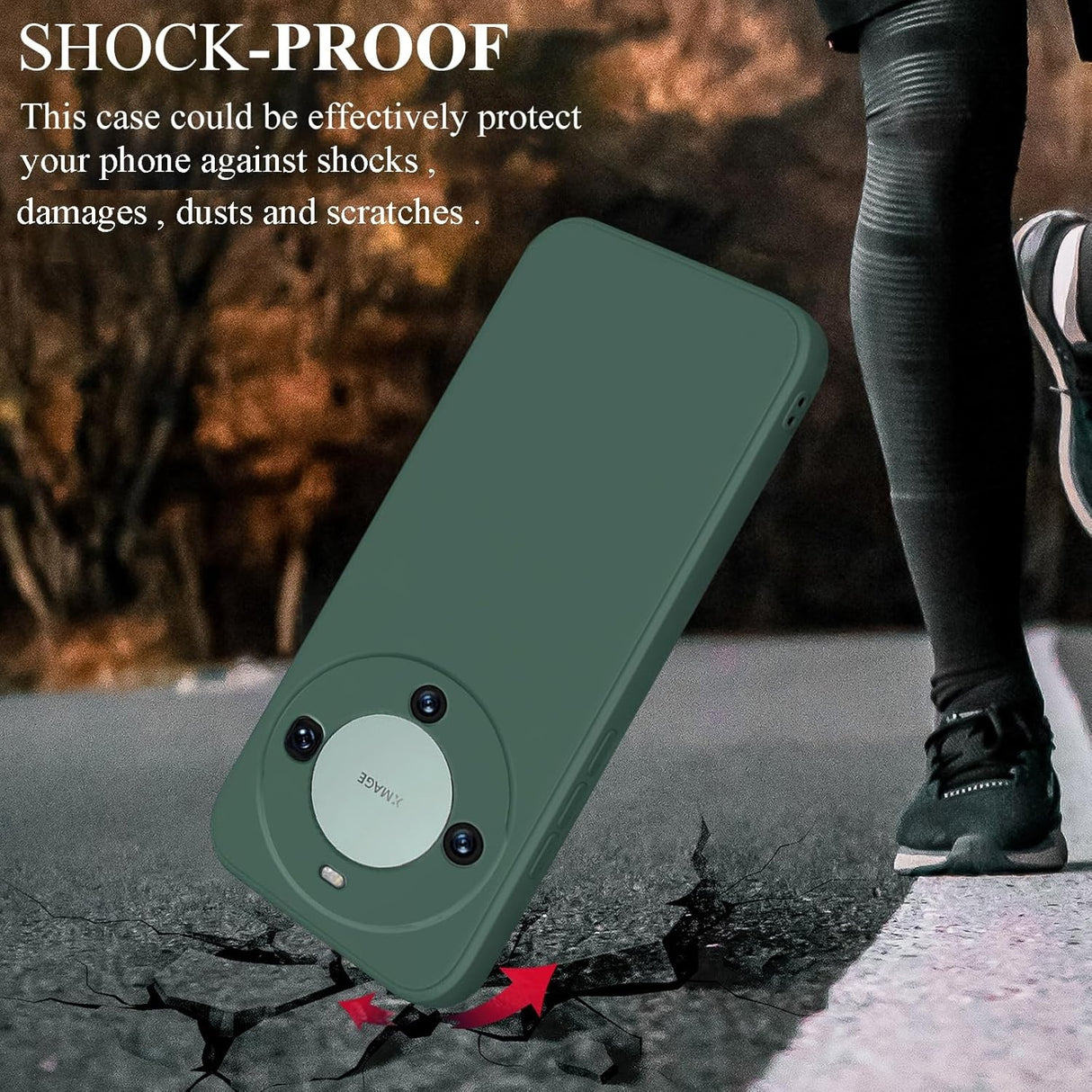 Husă Huawei Mate 60 Pro verde, detaliu decupaje precise porturi și butoane laterale