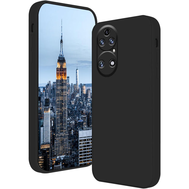 Husă silicon lichid neagră pentru Huawei P50 Pro cu interior microfibră, vedere frontală