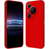 Husă silicon lichid roșu pentru Huawei Pura 70, vedere frontală, finisaj mat antisoc