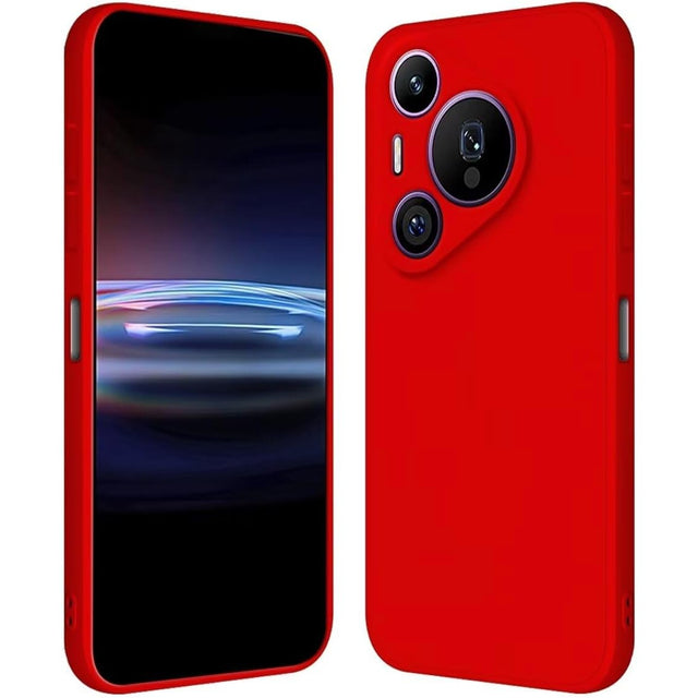 Husă silicon lichid roșu pentru Huawei Pura 70, vedere frontală, finisaj mat antisoc