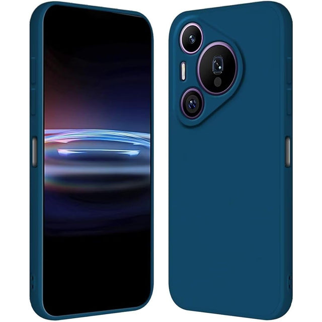Husă silicon lichid albastru pentru Huawei Pura 70 Pro, vedere frontală, protecție antisoc