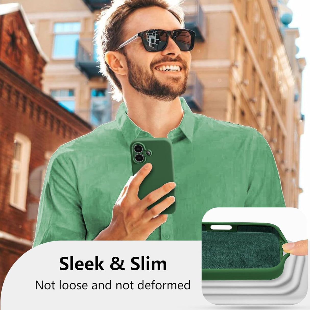 Husă iPhone 16 Plus silicon lichid verde, interior microfibră moale, detaliu căptușeală