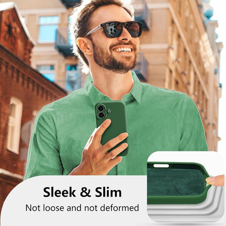 Husă iPhone 16 Plus silicon lichid verde, interior microfibră moale, detaliu căptușeală