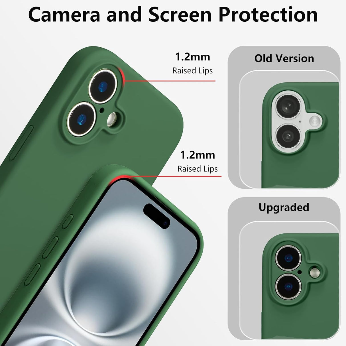 Husă silicon lichid iPhone 16 Plus verde, decupaje precise pentru porturi și butoane