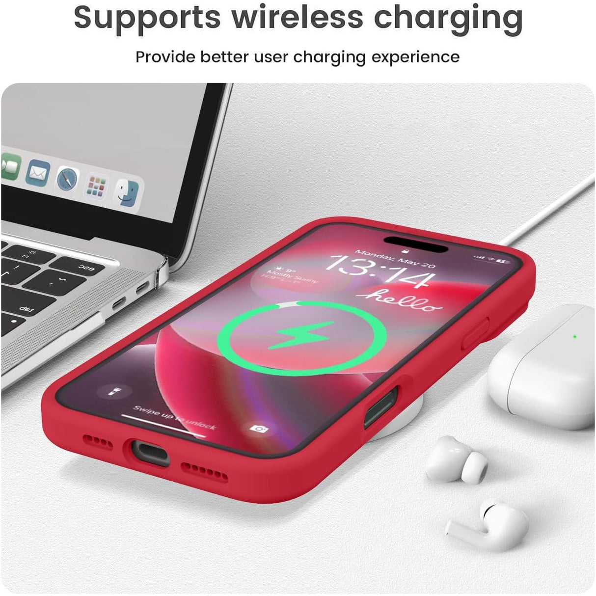 Husă iPhone 16 Plus Vivimall roșu, vedere spate, material silicon lichid de calitate