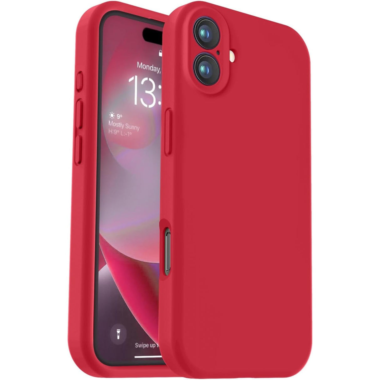 Husă iPhone 16 Plus din silicon lichid roșu Vivimall, vedere frontală, finisaj mat antisoc
