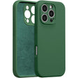 Husă silicon lichid verde pentru iPhone 16 Pro Max cu microfibră interior, vedere frontală