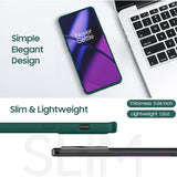 Husă OnePlus 11 5G verde din silicon lichid, unghi lateral care evidențiază grosimea subțire
