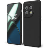 Husă OnePlus 11 5G Liquid Silicone neagră, vedere frontală, căptușeală microfibră interior