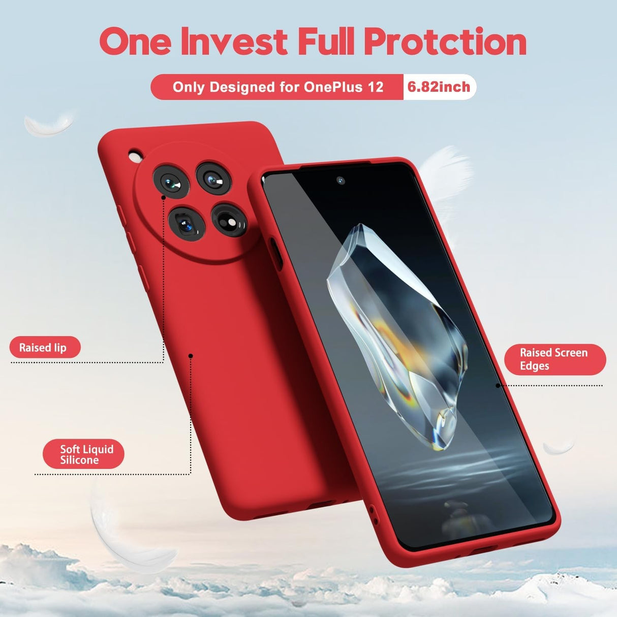 Husa de Protectie, Vivimall, pentru OnePlus 12 5G, Liquid Silicone, cu Microfibra pe Interior, Protectie Antisoc, Compatibil Incarcare Wireless, Rosu - vivimall.ro