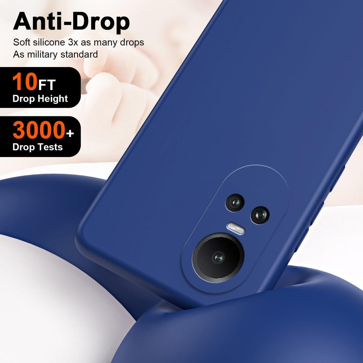Husă Oppo Reno 10 5G albastru din silicon lichid cu microfibră la interior, detaliu spate