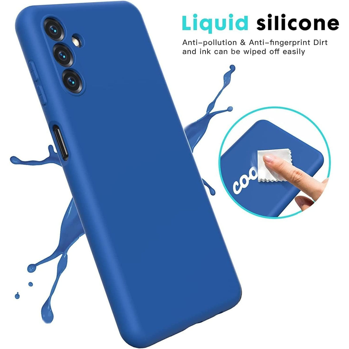 Husă antisoc Samsung Galaxy A35 silicon lichid albastru, vedere spate cu modul cameră