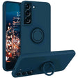 Husă silicon lichid albastru pentru Samsung Galaxy A52 cu inel rotativ 360°, vedere frontală