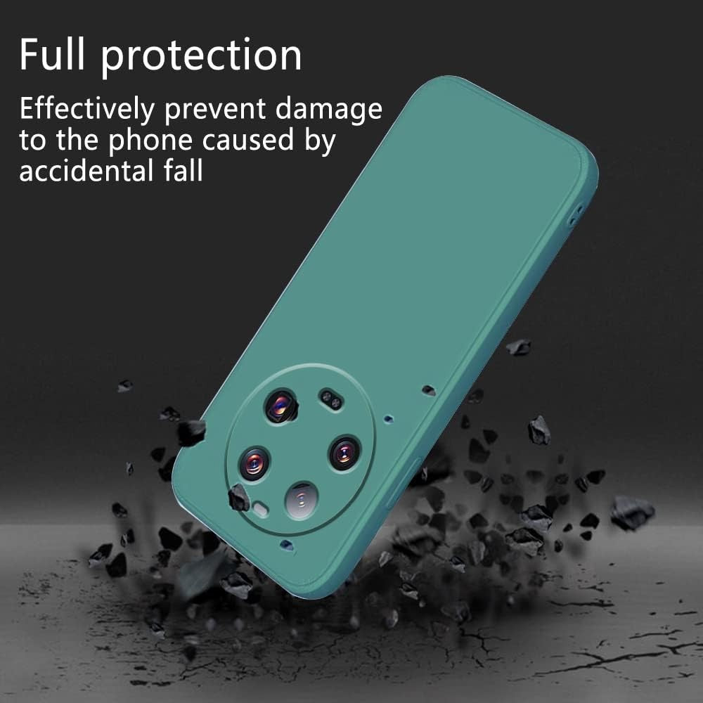 Husă silicon lichid verde pe Xiaomi 14 Ultra, acces complet la porturi și butoane
