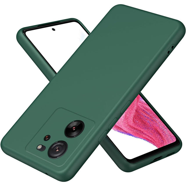 Husă silicon lichid verde pentru Xiaomi Redmi 13T, vedere frontală, model Vivimall antisoc