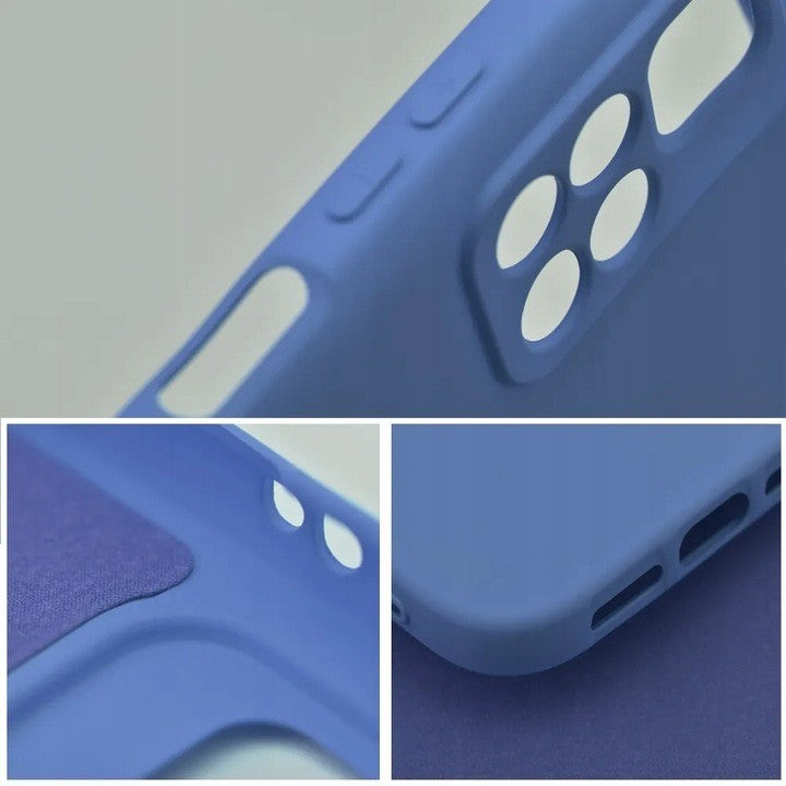 Husă albastră silicon lichid pe Xiaomi Redmi Note 13 Pro 5G, vedere laterală, acces porturi