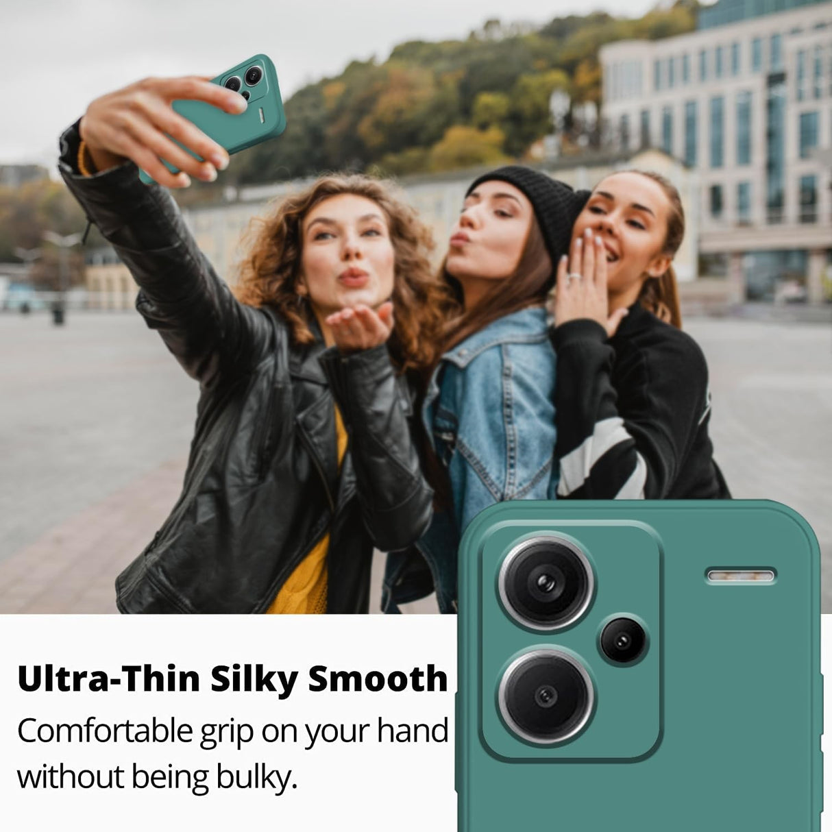 Colțuri întărite antisoc husă verde Xiaomi Redmi Note 13 Pro Plus 5G, detaliu protecție