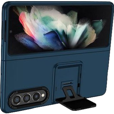 Husă Samsung Galaxy Z Fold 4 5G albastru din silicon și PC, vedere frontală, pliere tridimensională fullbody