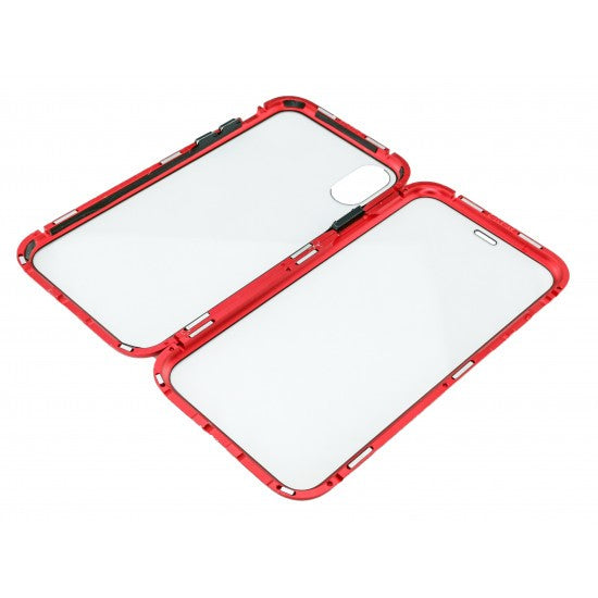 Husa de protectie Magnetic 360, Folie sticla inclusa, pentru Apple iPhone X, Rosu - vivimall.ro