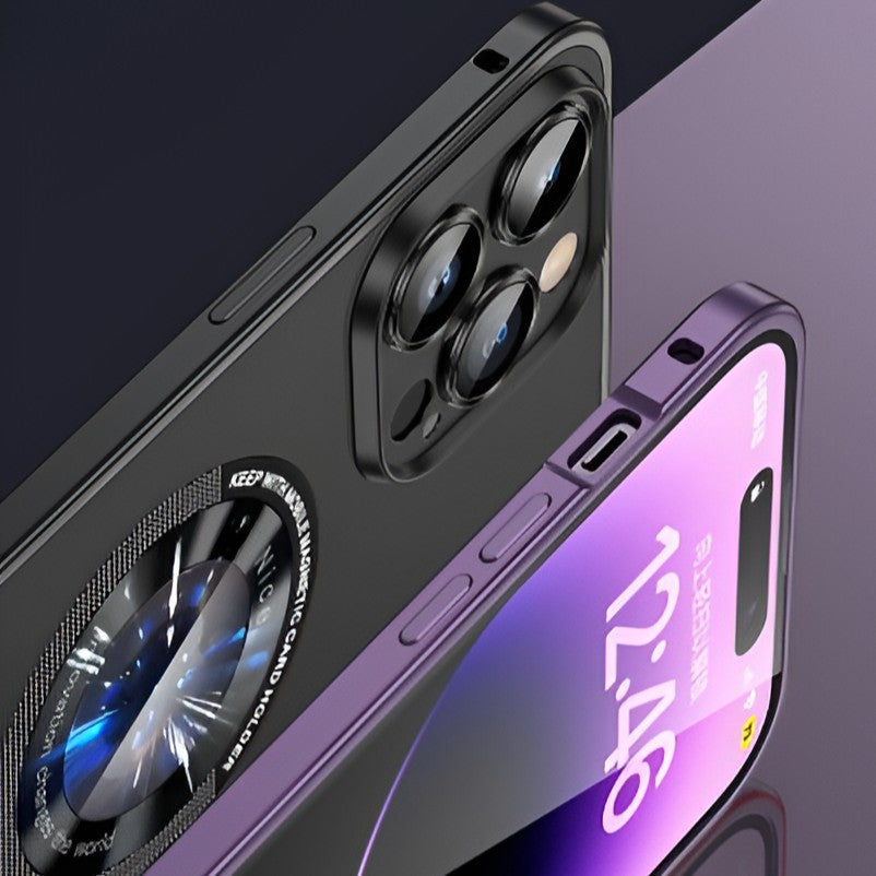 Husă MagSafe iPhone 15 Pro metal și TPU, detaliu textură anti-alunecare și anti-amprentă