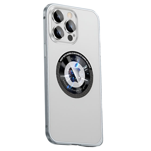 Husă iPhone 15 Pro MagSafe din metal și TPU, culoare gri metalizat, vedere frontală