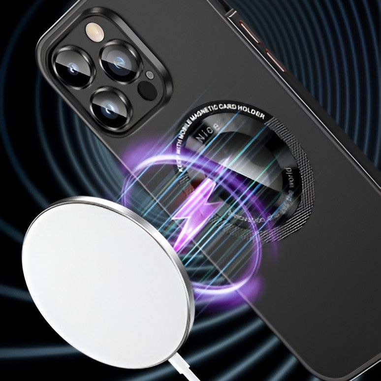Detaliu magneti MagSafe husă iPhone 15 Pro Max metal negru metalizat
