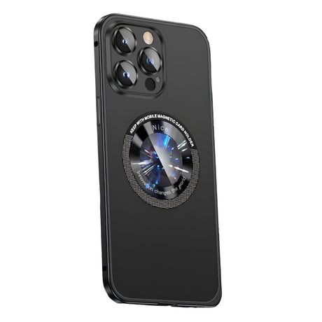 Husă iPhone 15 Pro Max MagSafe din metal și TPU, negru metalizat, vedere frontală