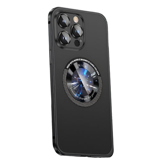 Husa de Protectie MagSafe Compatibila cu iPhone 15 Pro Max, Vivimall, Carcasa din Metal, Incarcare Wireless, Acoperire Completa, Protectie Camera, Antisoc, Antizgariere, Antialunecare, Negru Metalizat - vivimall.ro