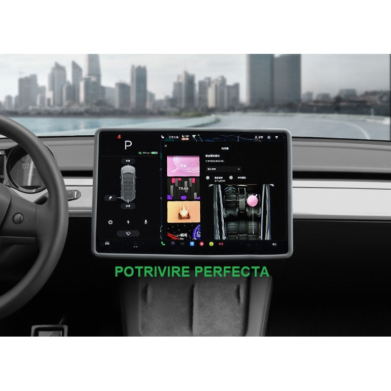 Husa de Protectie Margini Ecran Frontal Tesla, Flipp, Compatibil cu Tesla Model 3/Y, din TPE, Gri - vivimall.ro