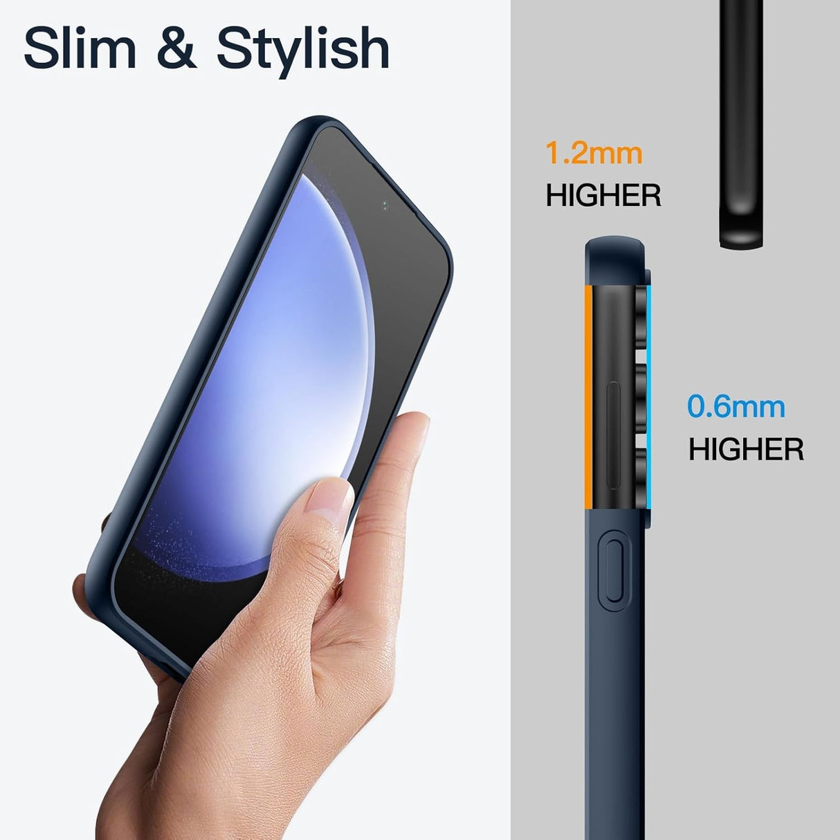 Husă Matte TPU Samsung S23 FE 5G albastru, suprafață anti-amprentă, vedere unghi 45 grade