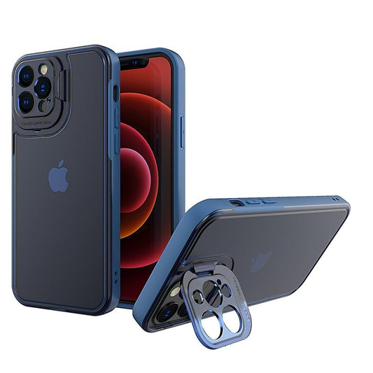 Husa de protectie pentru Apple iPhone 14, Vivimall, Bracket series cu suport si protectie pentru camera, Albastru - vivimall.ro
