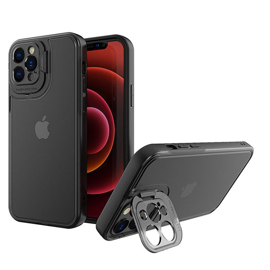 Husa de protectie pentru Apple iPhone 14 Pro, Vivimall, Bracket series cu suport si protectie pentru camera, Negru - vivimall.ro