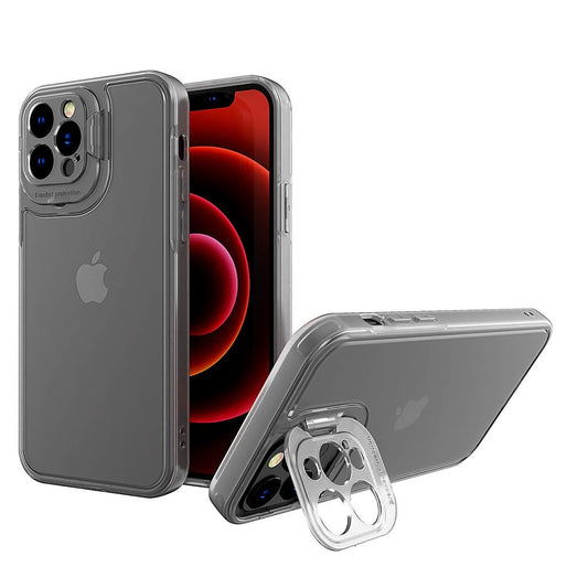 Husa de protectie pentru Apple iPhone 14 Pro, Vivimall, Bracket series cu suport si protectie pentru camera, Transparent - vivimall.ro