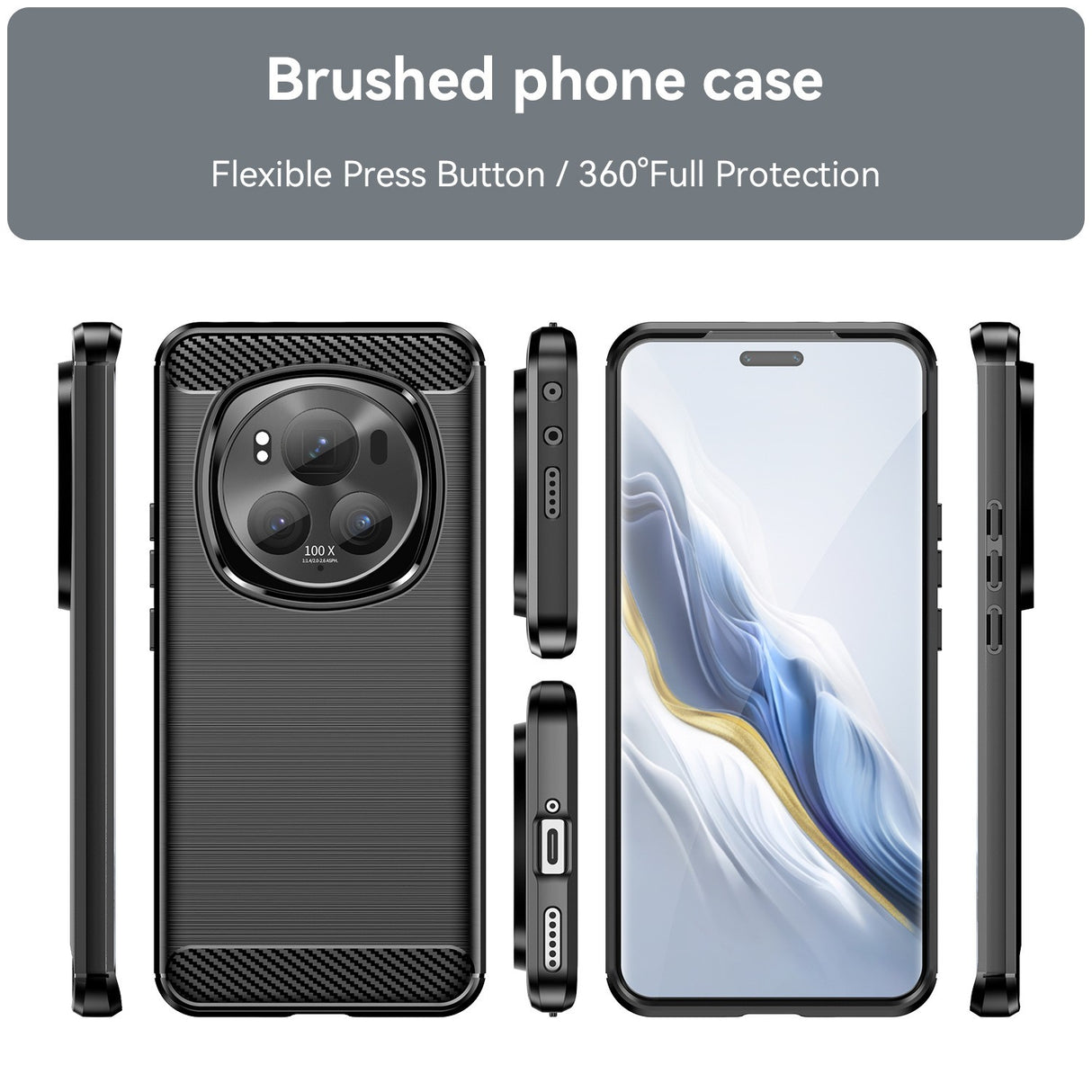 Husă Honor Magic 6 Pro negru, detaliu element carbon și grip anti-alunecare