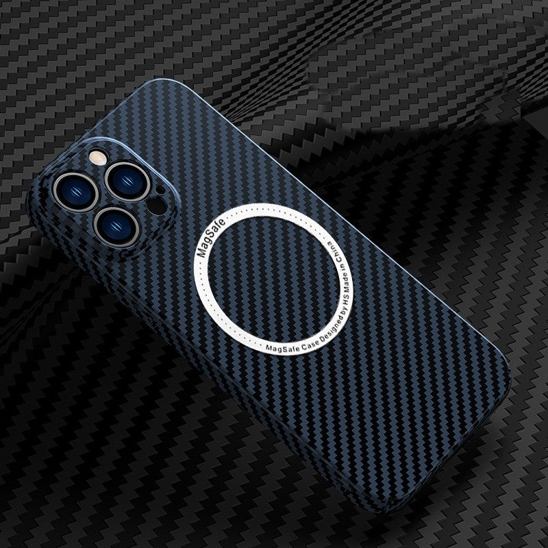 Husa de protectie pentru iPhone 14, Flippy, Magnetica, MagSafe, Carbon Fiber Protectie Antisoc, Albastru - vivimall.ro