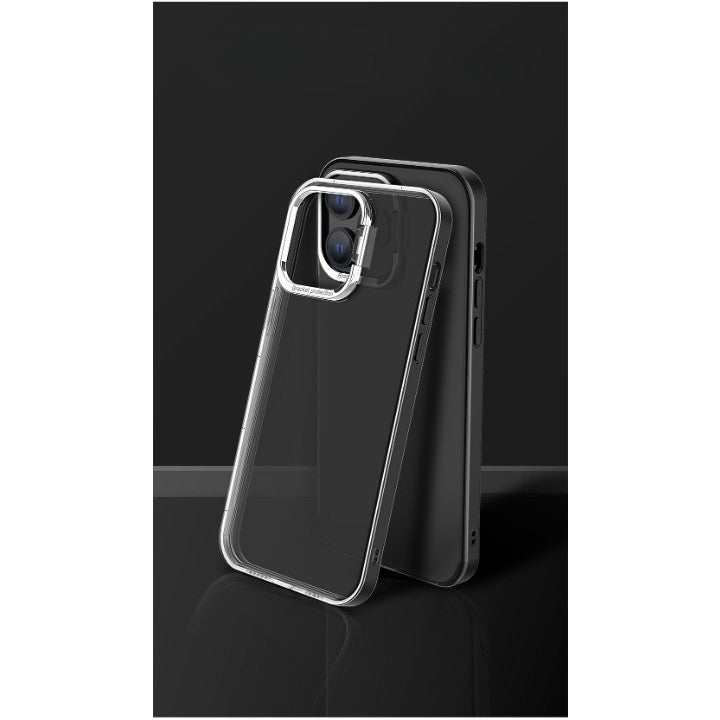 Husa de protectie pentru iPhone 14 Plus, cu suport metalic pentru camera, Bracket Series, Flippy, Protectie Antisoc, PC mat, silicon moale pe margini, Negru - vivimall.ro