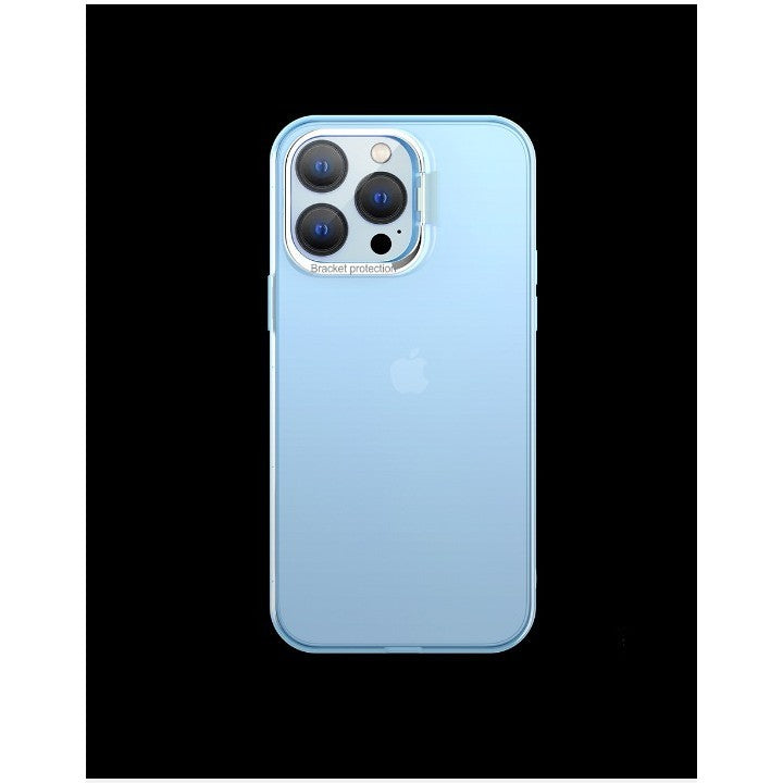 Husa de protectie pentru iPhone 14 Plus, cu suport metalic pentru camera, Bracket Series, Flippy, Protectie Antisoc, PC mat, silicon moale pe margini, Albastru - vivimall.ro