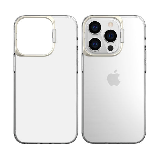 Husa de protectie pentru iPhone 14 Plus, cu suport metalic pentru camera, Bracket Series, Vivimall, Protectie Antisoc, PC mat, silicon moale pe margini, Transparent - vivimall.ro