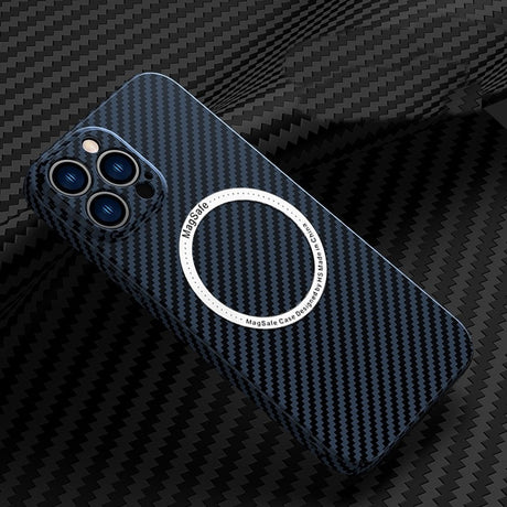 Husa de protectie pentru iPhone 14 Plus, Flippy, Magnetica, MagSafe, Carbon Fiber Protectie Antisoc, Albastru - vivimall.ro