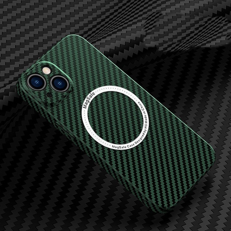 Husa de protectie pentru iPhone 14 Plus, Flippy, Magnetica, MagSafe, Carbon Fiber Protectie Antisoc, Verde - vivimall.ro