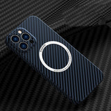 Husa de protectie pentru iPhone 14 Pro, Flippy, Magnetica, MagSafe, Carbon Fiber Protectie Antisoc, Albastru - vivimall.ro