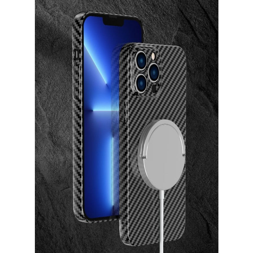 Husa de protectie pentru iPhone 14 Pro, Flippy, Magnetica, MagSafe, Carbon Fiber Protectie Antisoc, Negru - vivimall.ro